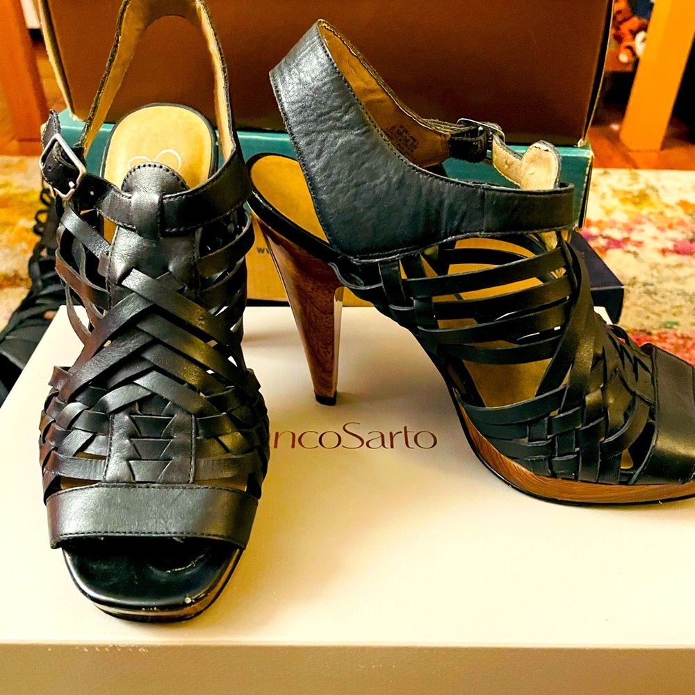 Jessica Simpson Gladiator Black Leather Heeled Sandals- Size 6.5M